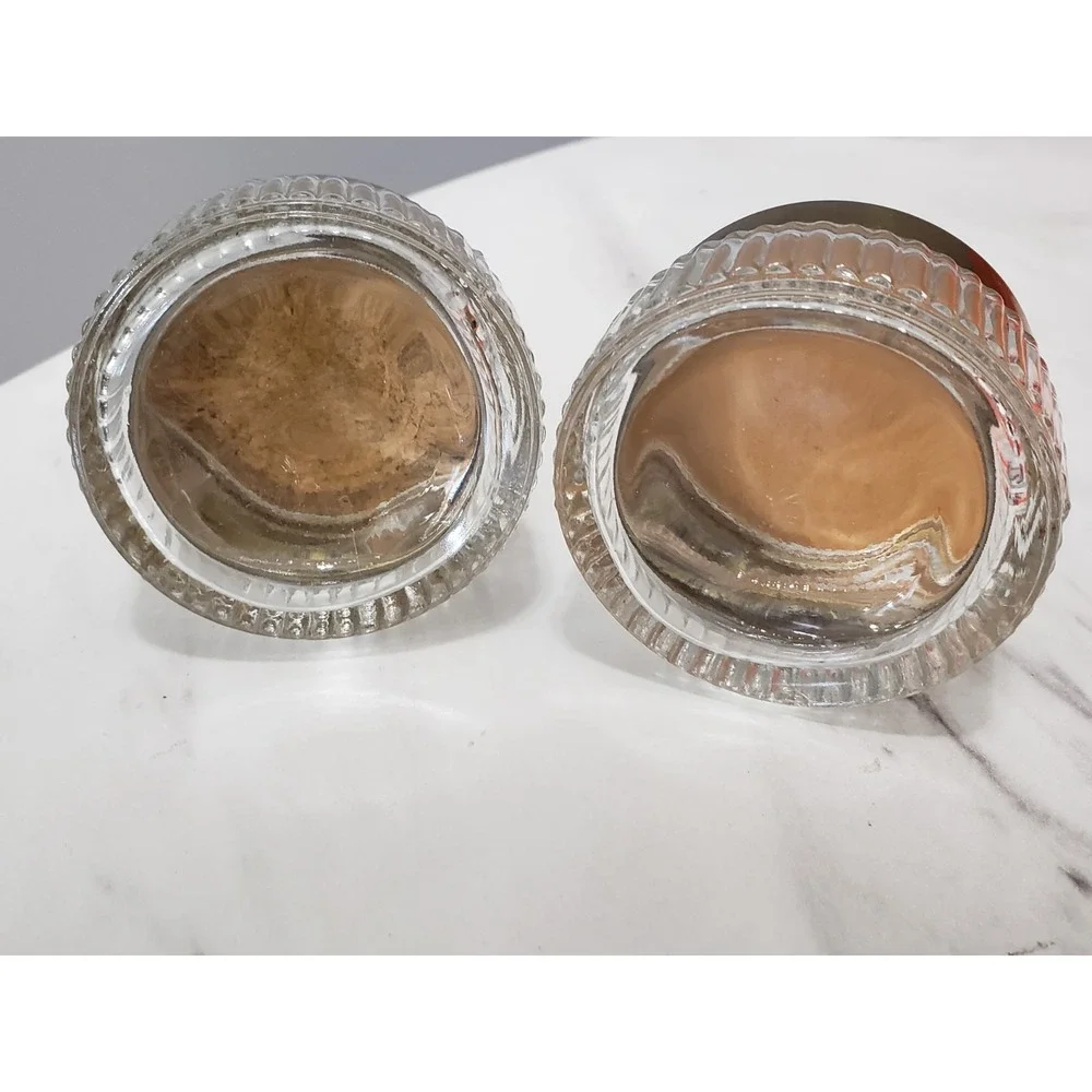 Lot 2 Vintage Vanity Make Up Glass Powder Jar Victorian Painted Lady Metal Lid